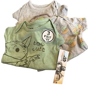 Star Wars Boys 6-9 Month Green and Gray Baby Yoda 3 piece Outfit Set